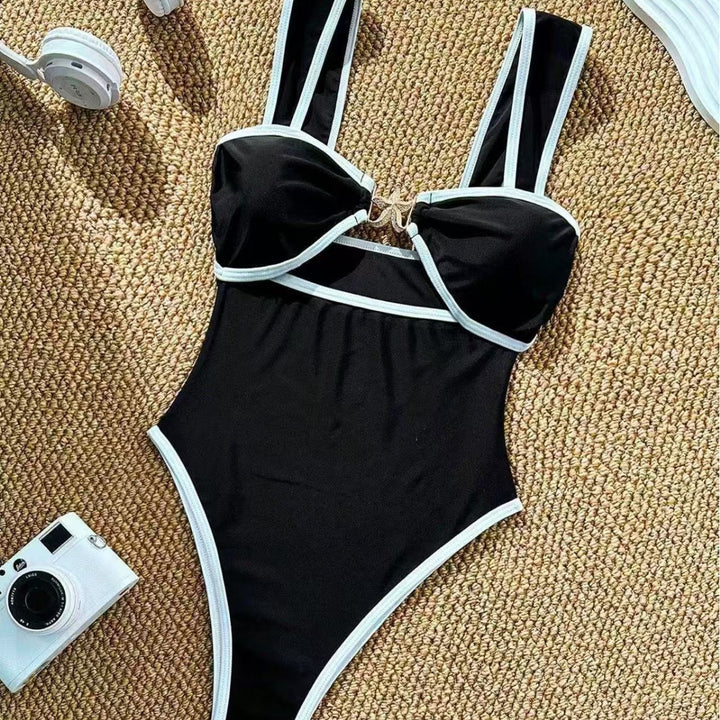 Damen Einteiler Badeanzug mit modischem Bustier und verstellbaren Trägern Drune