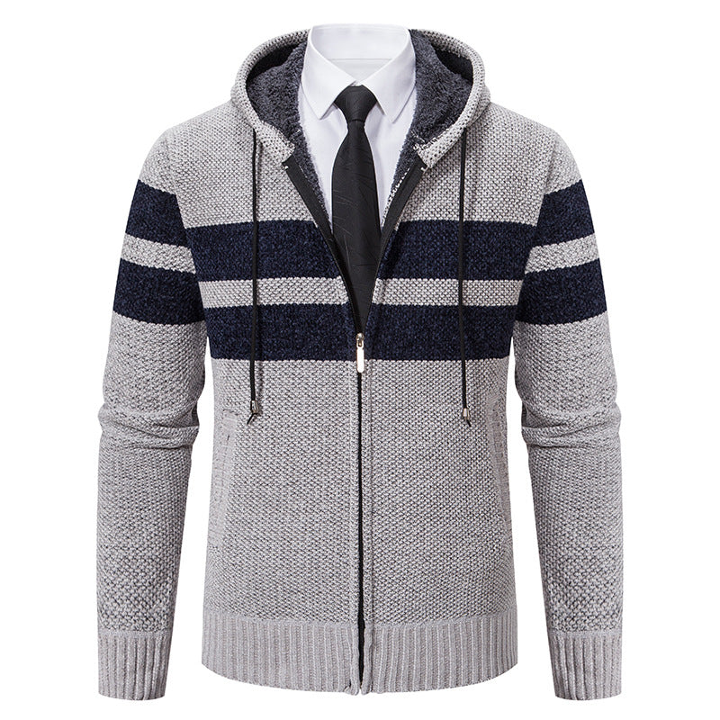 Herren nan gestrickte Kapuzenjacke mit Teddyfutter, verdecktem Reißverschluss und kontrastreifen Drune