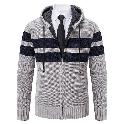 Herren nan gestrickte Kapuzenjacke mit Teddyfutter, verdecktem Reißverschluss und kontrastreifen Drune