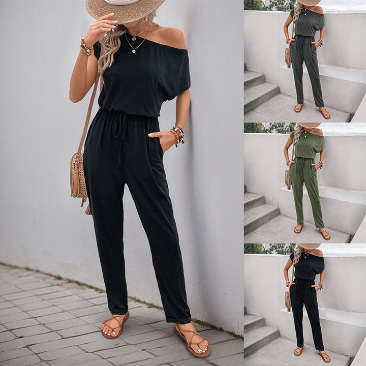 Damen lässiger Einteiler mit off-Shoulder Design und elastischem Taillenzug Drune
