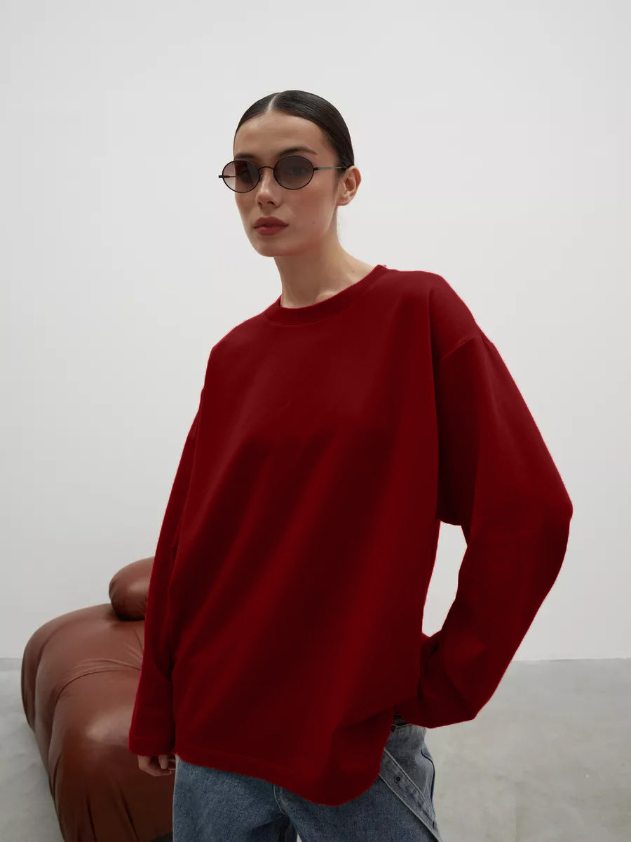 Damen lässiges Langarmshirt mit Rundhalsausschnitt und weichem Baumwollstoff Drune