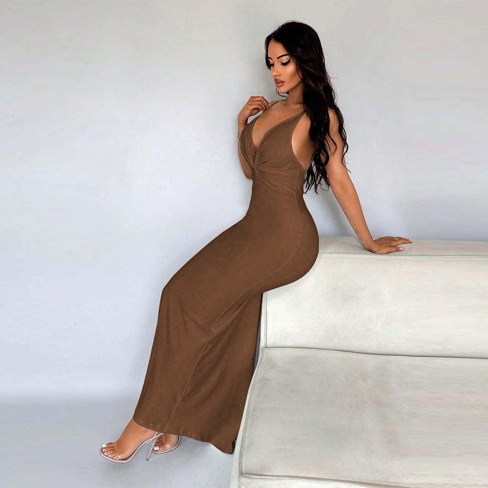 Damen Maxikleid mit tiefem V-Ausschnitt und schmalem Schnitt Drune