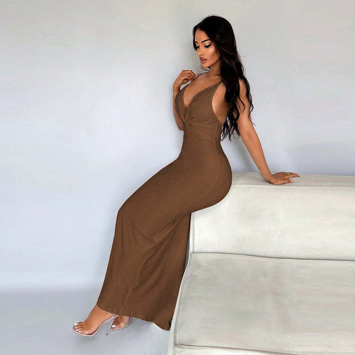 Damen Maxikleid mit tiefem V-Ausschnitt und schmalem Schnitt Drune