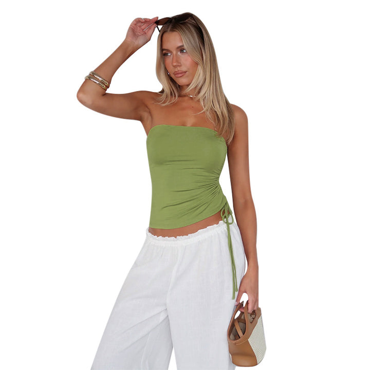 Damen elastisches Wickeloberteil mit zarter Raffung und taillierter Silhouette Drune