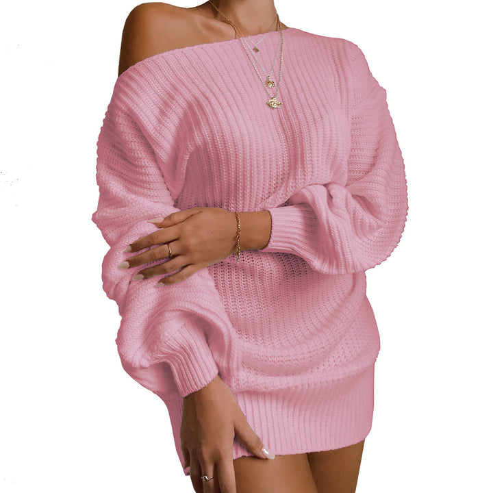 Damen Strickkleid mit schulterfreiem Design und voluminösen Ärmeln Drune