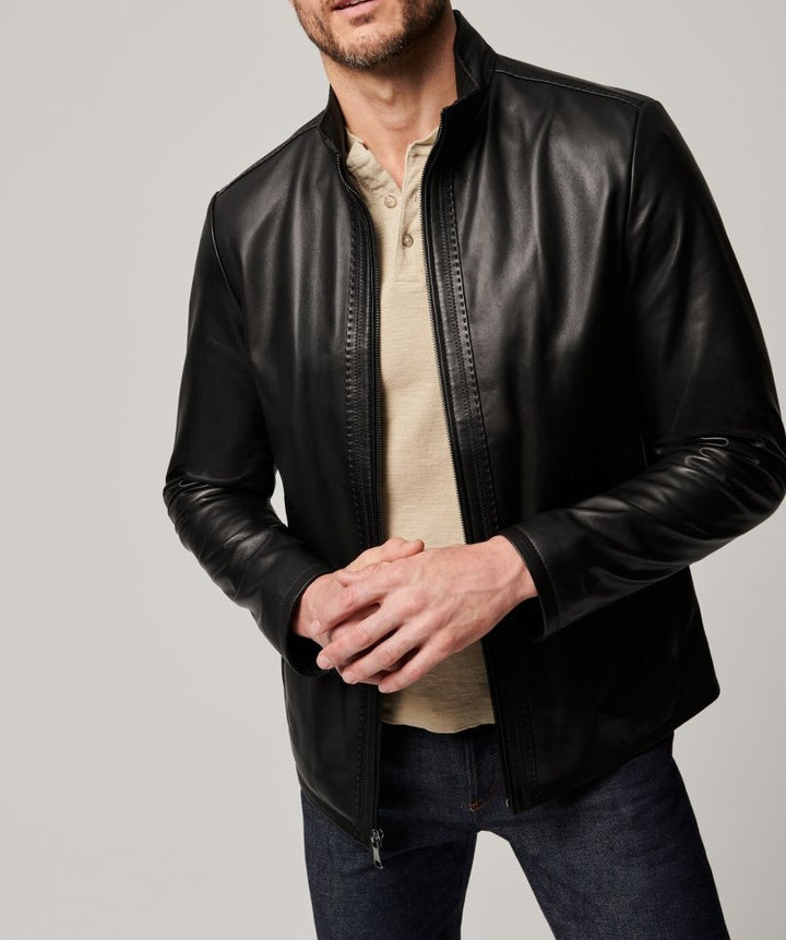 Herren elegante Lederjacke mit hohem Kragen und dezenten Details Drune