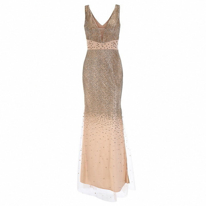 Damen Glamouröses Maxikleid mit funkelnden Pailletten und hohem Schlitz Drune