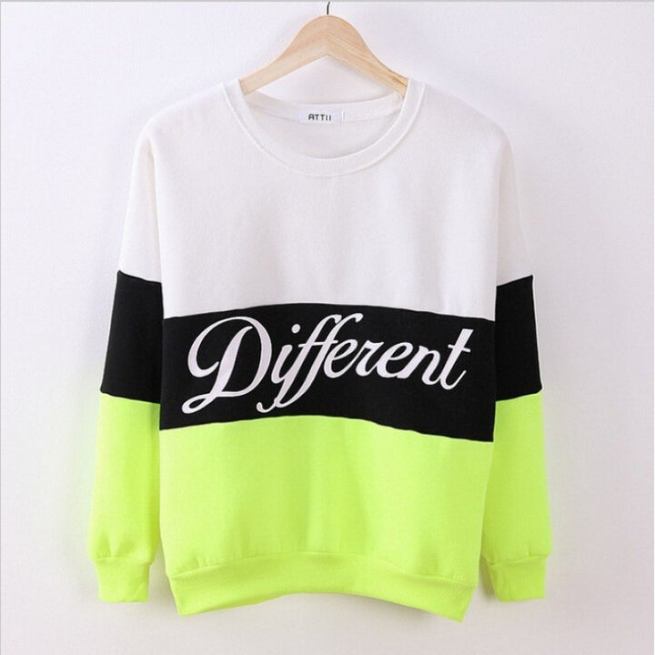 Damen sportlicher Sweatshirt mit kreativen Blockstreifen und lässigem Schriftzug Drune