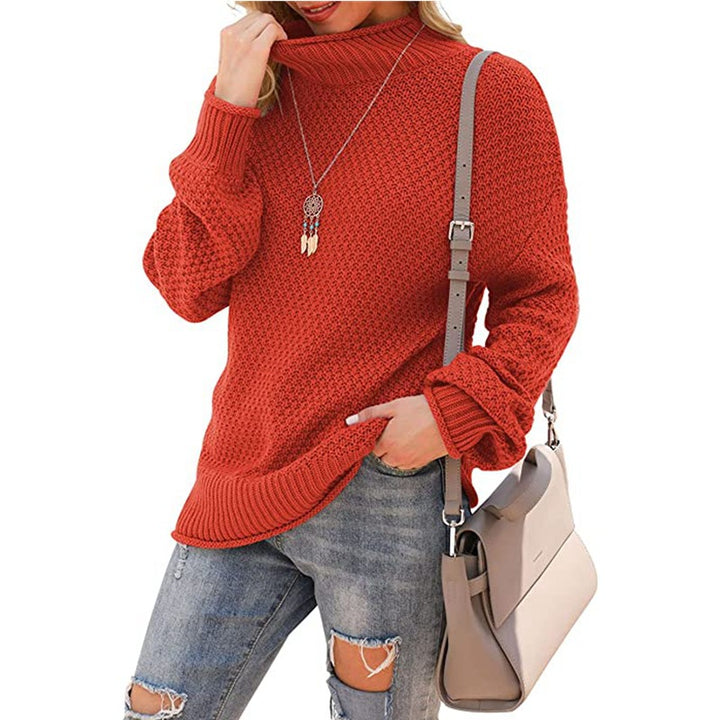 Damen Grobstrickpullover mit hohem Kragen und modischer Struktur Drune