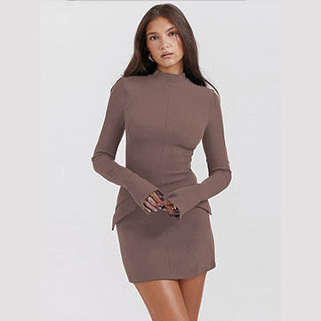 Damen nan tailliertes Minikleid mit Stehkragen Glockenärmeln und Peplum-Detail Drune