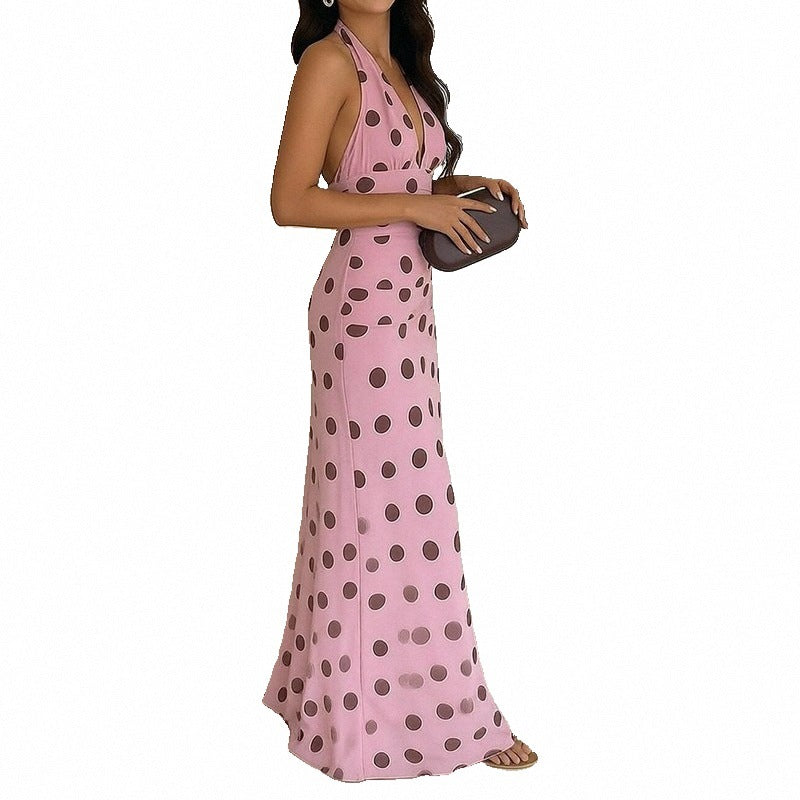Damen Maxikleid mit halterndem Ausschnitt und verspieltem Polka-Dot-Muster Drune