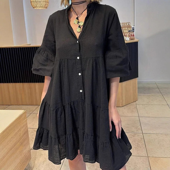 Damen Hemdblusenkleid mit voluminösen Rüschendetails Drune