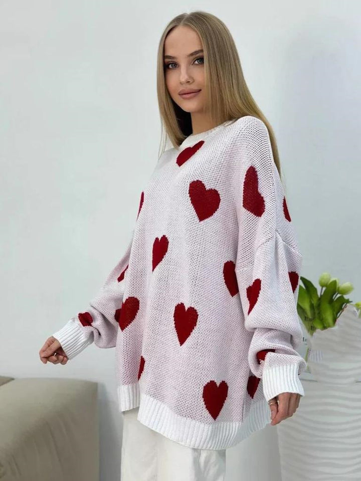 Damen Grobstrickpullover mit modischem Herzmuster und bequemer Passform Drune