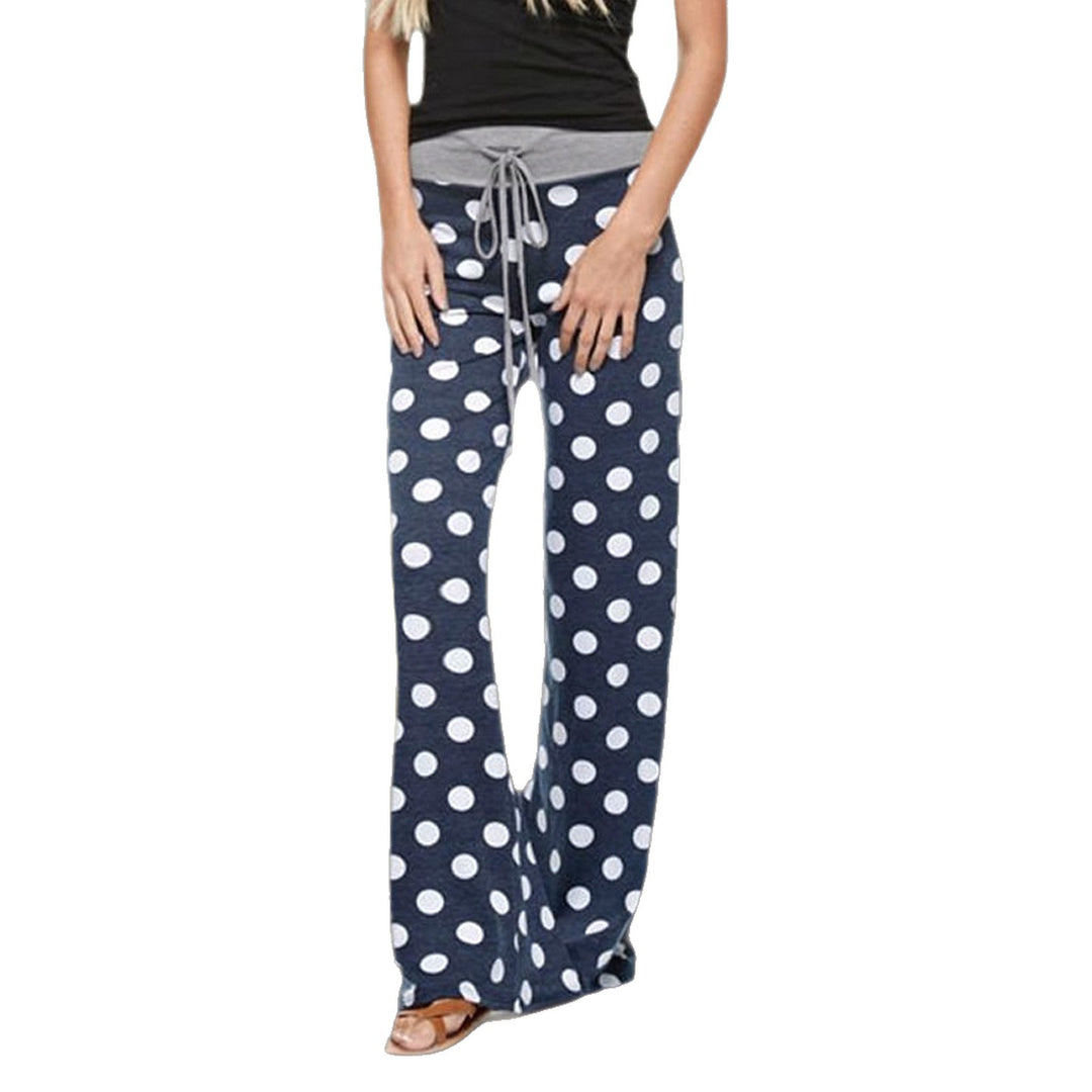 Damen nan ausgestellte Palazzo-Loungehose mit hohem Komfortbund, Kordelzug und gepunktetem Dessin Drune