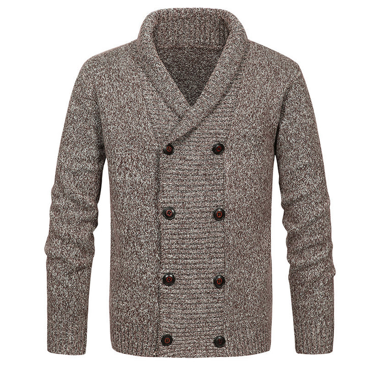 Herren hochwertige Strickjacke mit großem Revers und Knopfdetail Drune