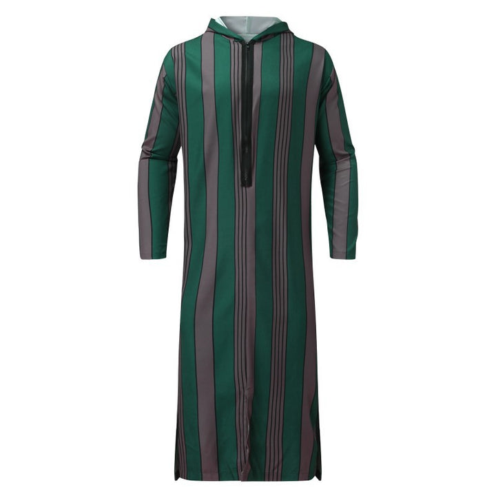 Damen nan langes Kapuzen-Hemdkleid mit frontalem Reißverschluss und senkrechtem Streifenmuster Drune