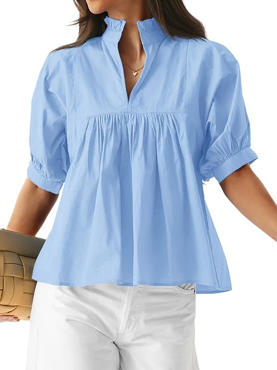 Damen Bluse mit Stehkragen und gepufften Ärmeln Drune