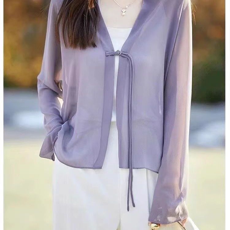 Damen transparente Bluse mit romantischem Bindegürtel Drune