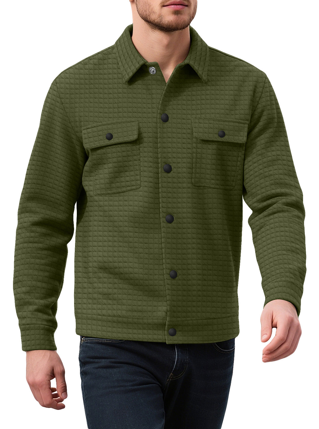 Herren nan gequiltete Hemdjacke im Overshirt-Stil mit Druckknopfleiste und aufgesetzten Brustklappen Drune