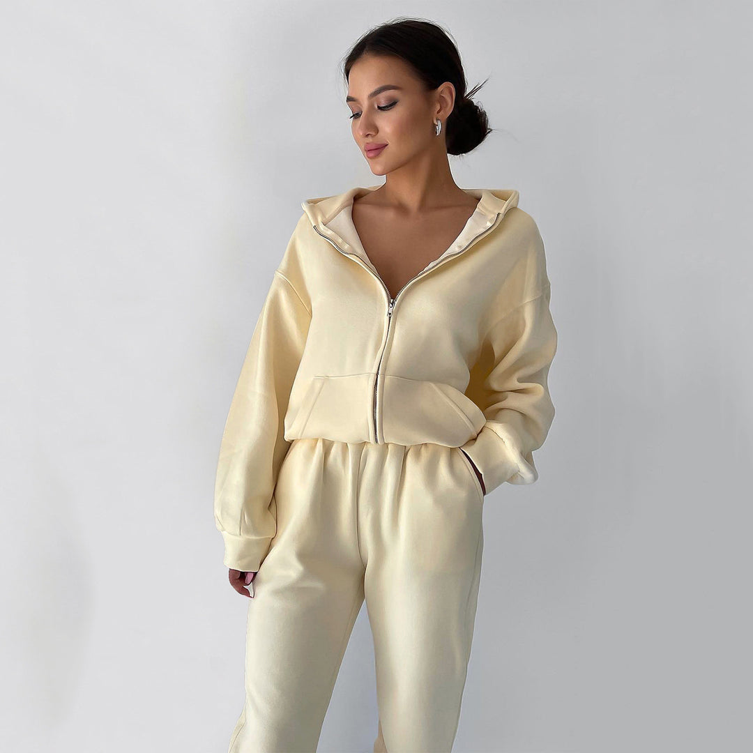 Damen entspannter Fleece-Loungewear-Anzug mit Kapuze Drune