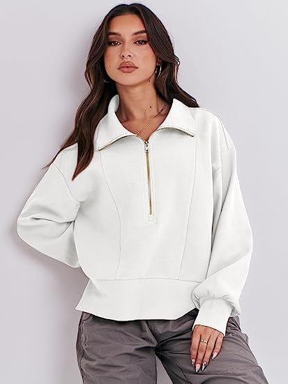 Damen lässiger Pullover mit Stehkragen und Reißverschluss Drune
