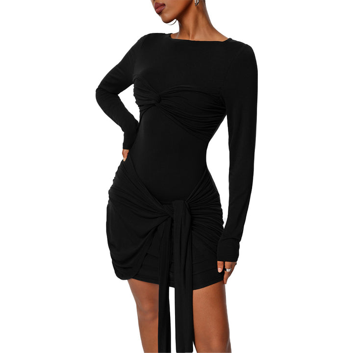 Damen figurbetontes Wickelkleid mit langen Ärmeln und seitlichem Raffungseffekt Drune
