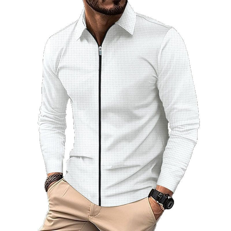 Herren nan feinstrukturiertes Langarm-Zipshirt mit Kentkragen und Waffelstruktur Drune