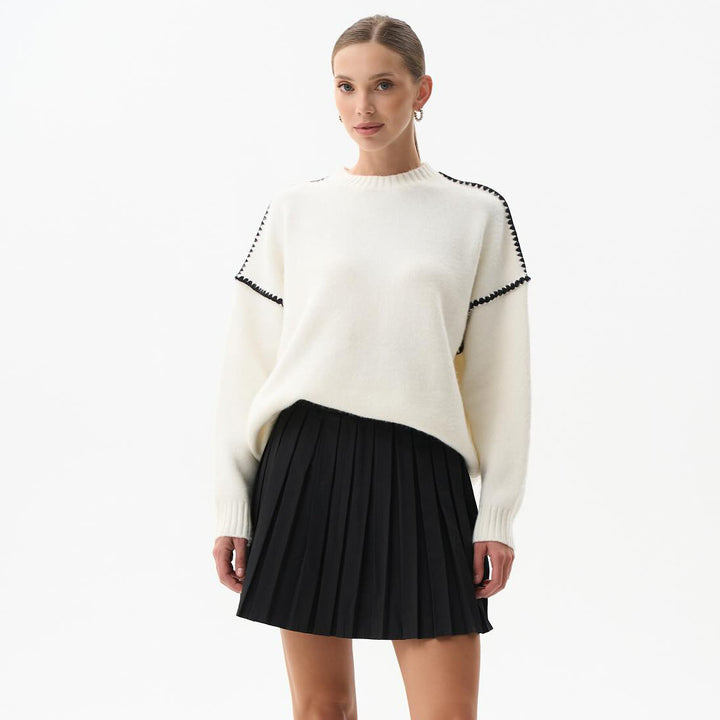 Damen eleganter Strickpullover mit einzigartigen Rippstrukturen und modischen Akzenten Drune