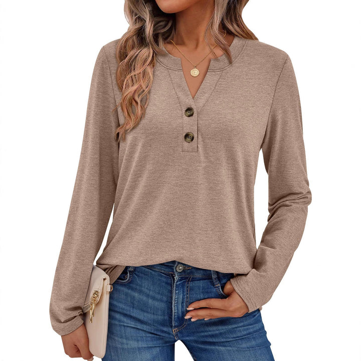 Damen lässiges Langarmshirt mit Knopfdetail und Rundhalsausschnitt Drune