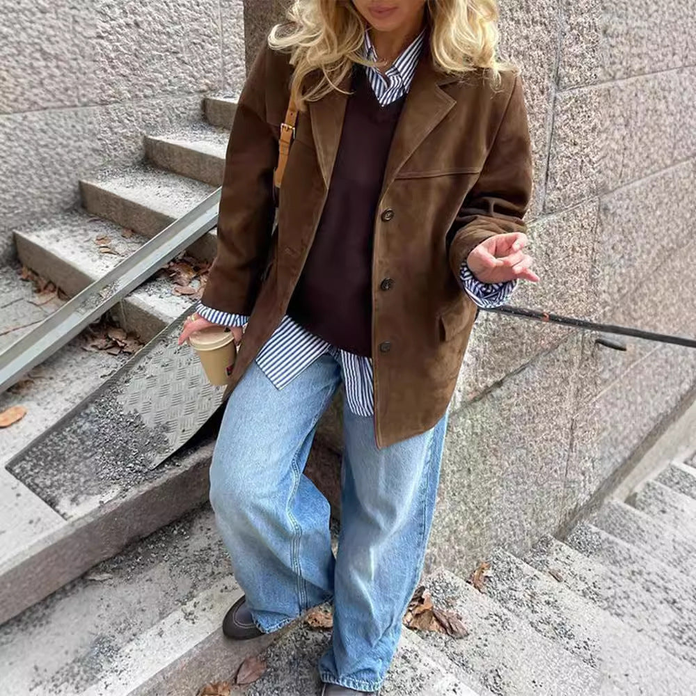 Damen lässige Wildlederjacke mit oversized Schnitt Drune