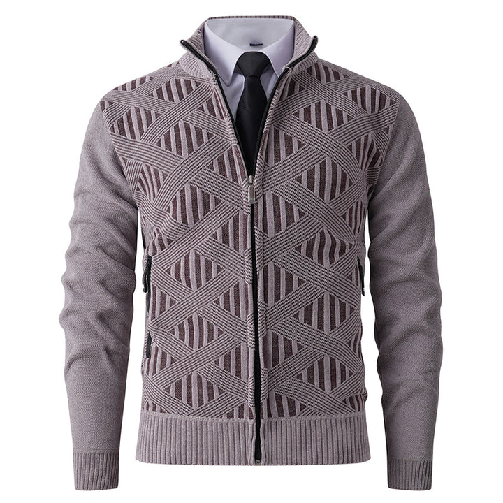 Herren Strickjacke mit strukturiertem Muster und hohem Kragen Drune