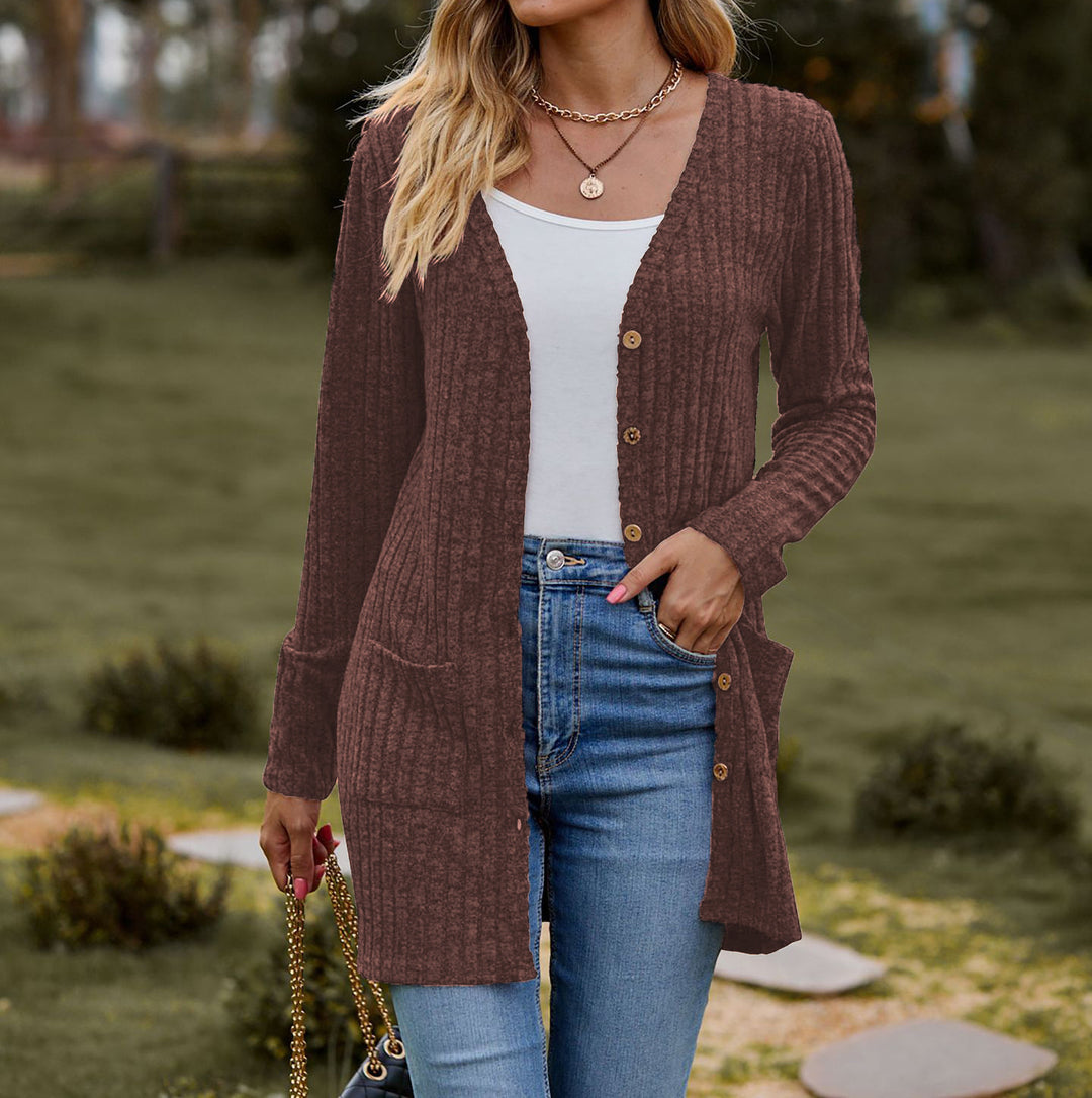 Damen Strickjacke mit Knopfleiste und Taschen Drune