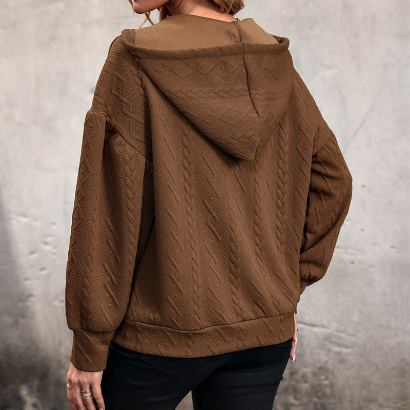 Damen bequemer Hoodie mit strukturiertem Muster und V-Ausschnitt Drune