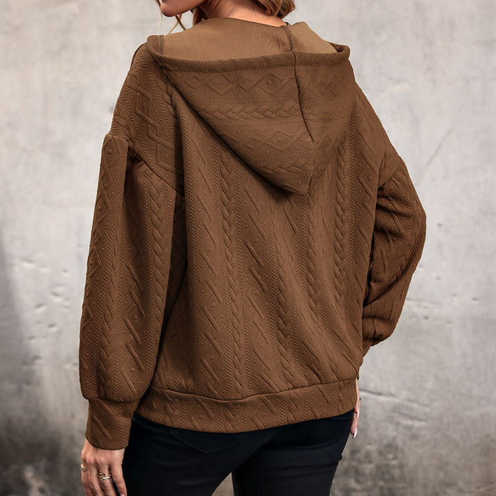 Damen bequemer Hoodie mit strukturiertem Muster und V-Ausschnitt Drune
