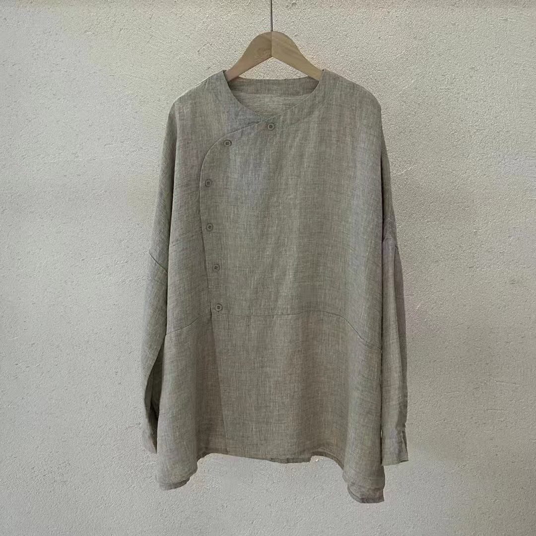Damen Relaxed Fit Leinen Button-Up Top Drune