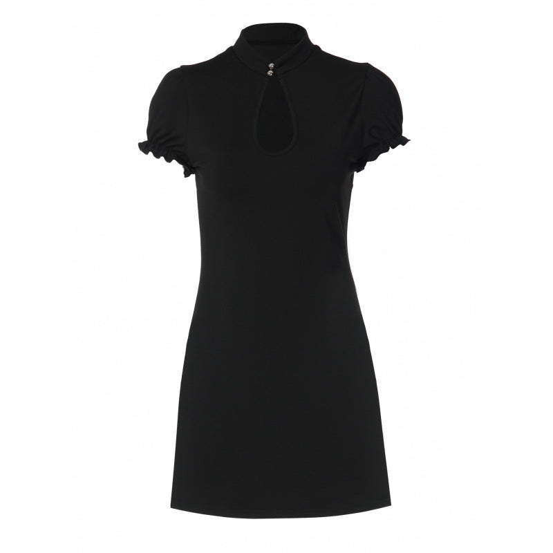 Damen Figurbetontes Minikleid mit Stehkragen und Schlüsselloch-Ausschnitt Drune