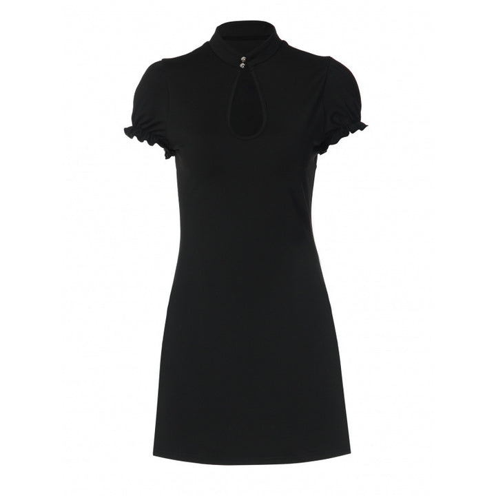 Damen Figurbetontes Minikleid mit Stehkragen und Schlüsselloch-Ausschnitt Drune