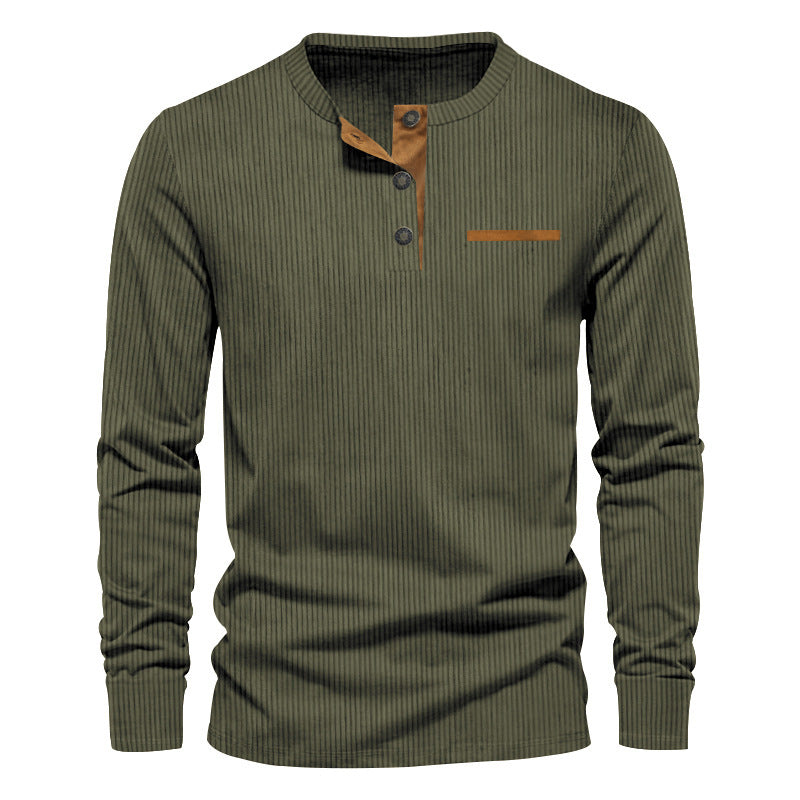 Herren nan geripptes Henley Langarmshirt aus Baumwollmischung figurbetont Drune