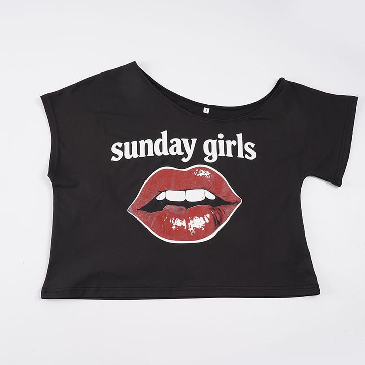 Damen Trendiges Crop-Top mit modernem Lippenprint Drune