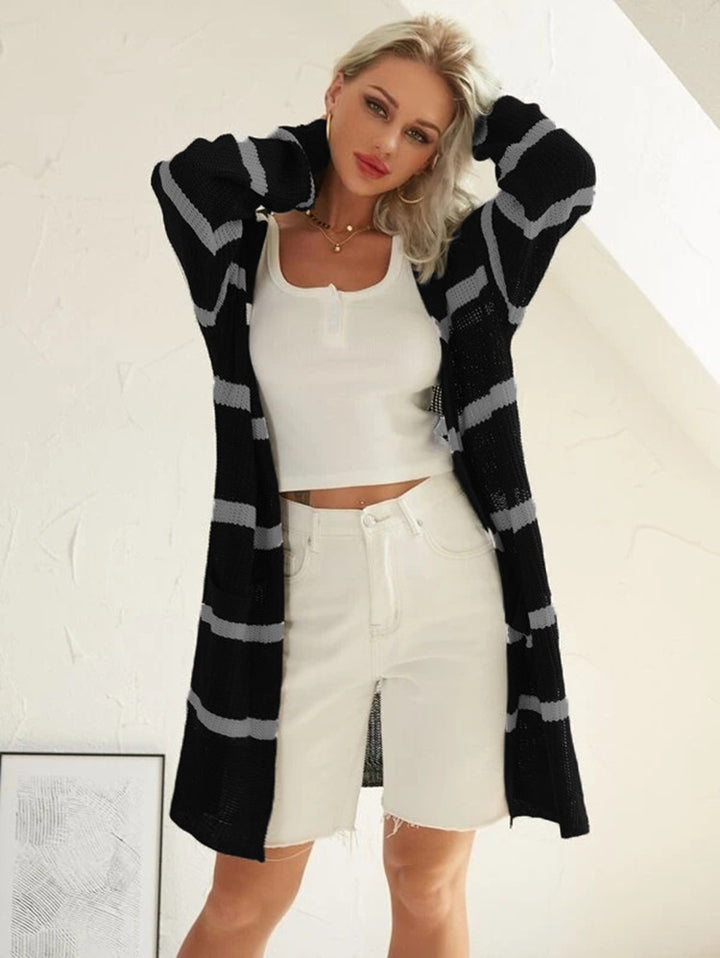Damen langer Strick cardigan mit modernen Streifen Drune