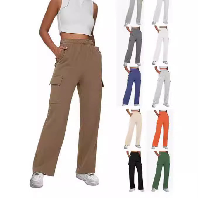 Damen nan gerade geschnittene Cargo-Sweathose mit hoher Taille und aufgesetzten Taschen Drune