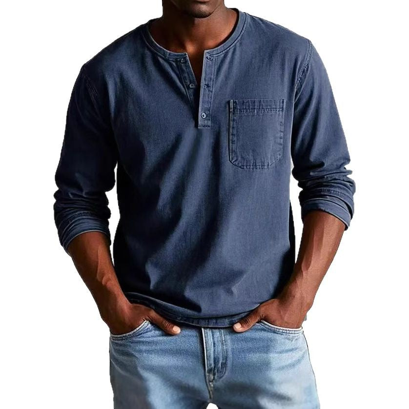 Drune | Langarm T-Shirt Slim Fit Atmungsaktives Material Knopfausschnitt Und Brusttasche