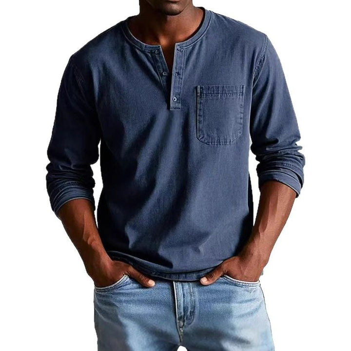 Drune | Langarm T-Shirt Slim Fit Atmungsaktives Material Knopfausschnitt Und Brusttasche