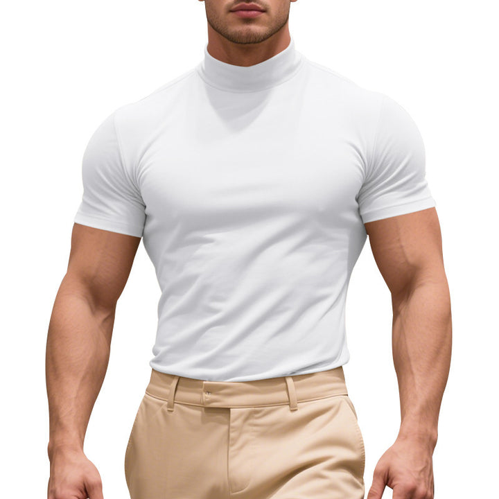 Herren Sportliches Kurzarm-Turtleneck-Oberteil aus feuchtigkeitsregulierendem Material Drune