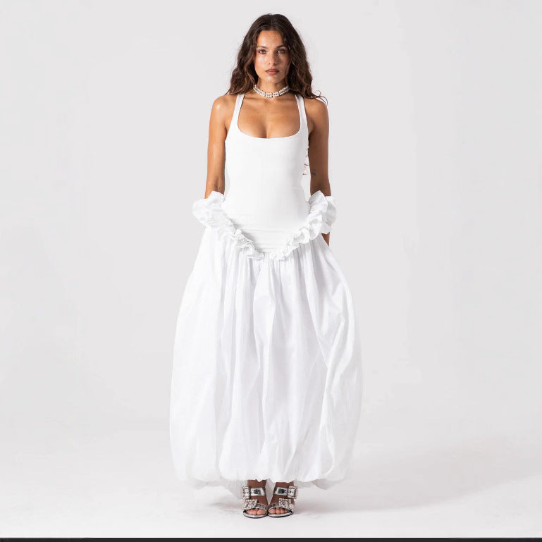 Damen Elegantes Maxikleid mit Rüschensaum und Figurbetontem Oberteil Drune