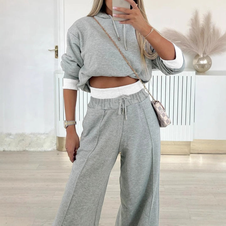Damen nan kurzes Hoodie- und weite Jogger-Set aus weichem Baumwollmix Drune
