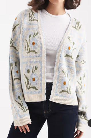 Damen Strickjacke mit floralem Design und eleganten Details Drune
