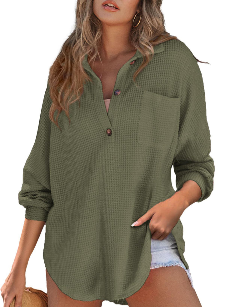 Damen Waffelstruktur-Hemd mit Knopfdetails Drune