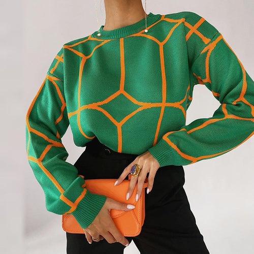 Damen Modischer Strickpullover mit geometrischem Grafikdesign und hohem Komfort Drune