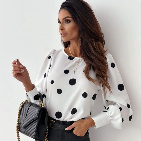 Damen Bluse mit Puffärmeln und Punkten Drune